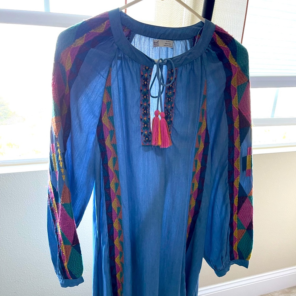 Zara TRF collection dress with embroidered design. Great condition.